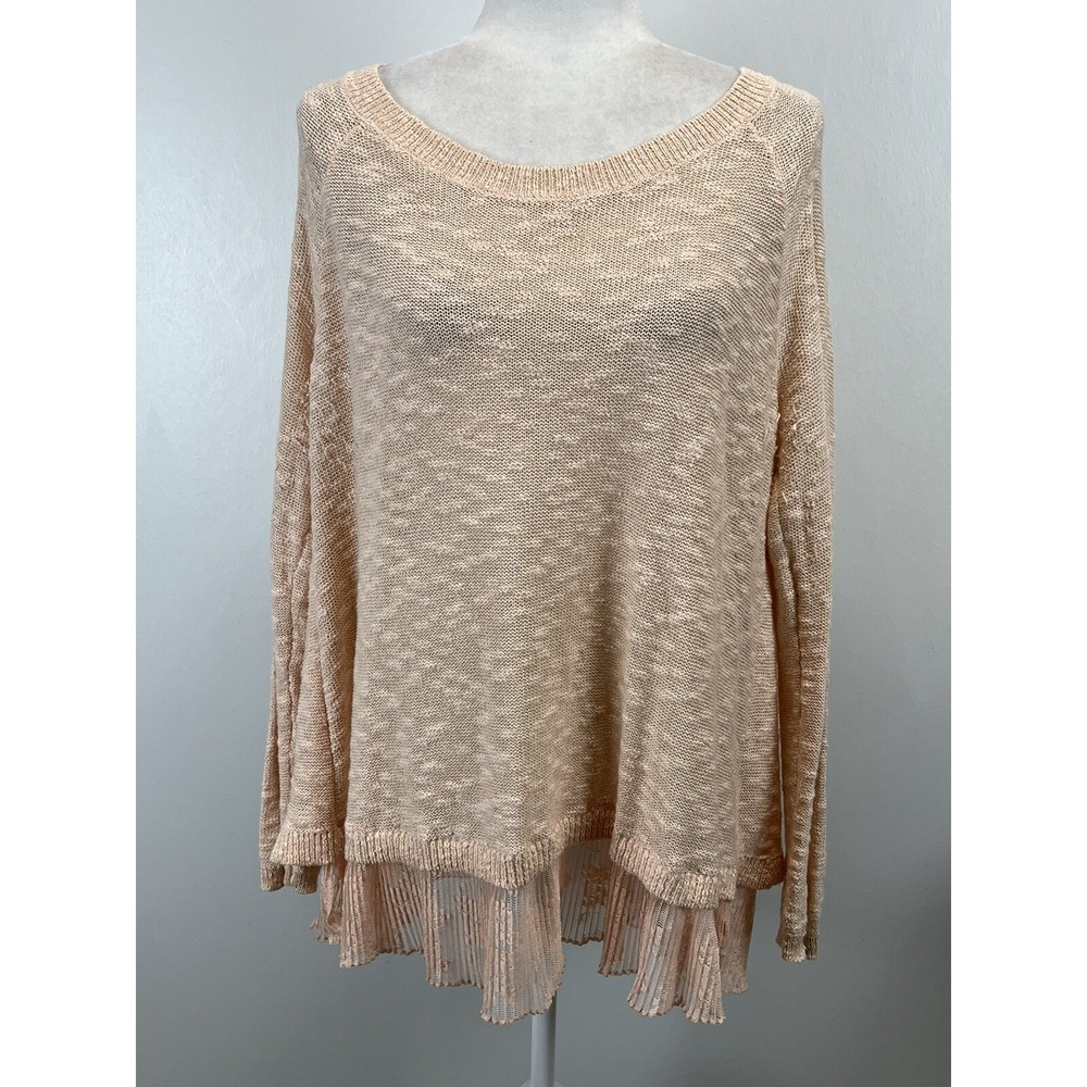 Torrid Blush Split Back Knit Sweater Top Sz 1 1X Plus Peach Lace Hem Women's